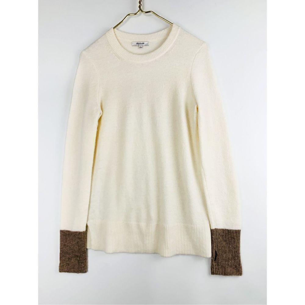 Madewell Women's Fremont Color Block Wool Blend Pullover Sweater Cream Small